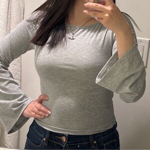 Urban Outfitters Gray Ribbed Fitted Blouse